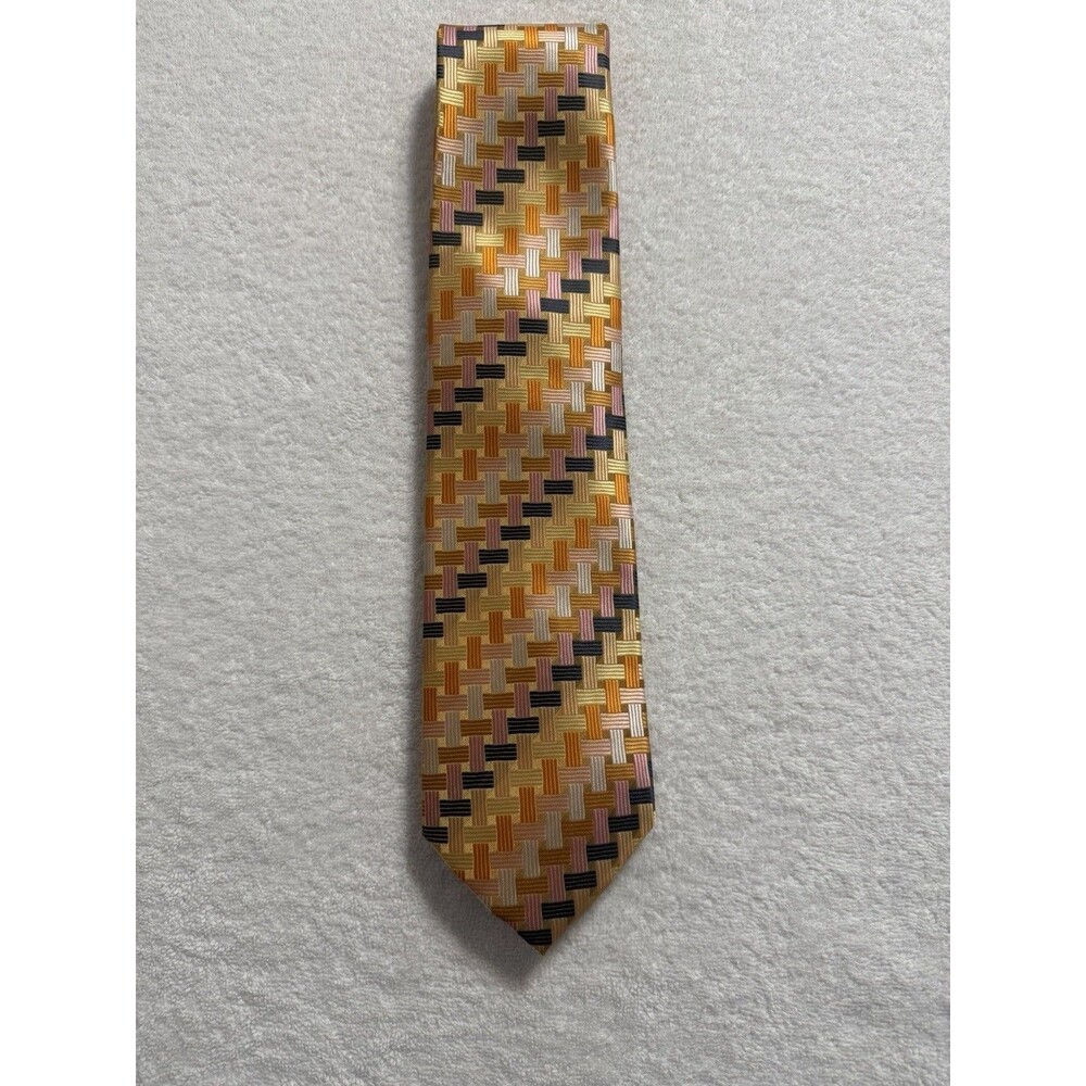 Tayion Collection Men's Tie Gold Tones Basket Weave Pattern 57x3.5